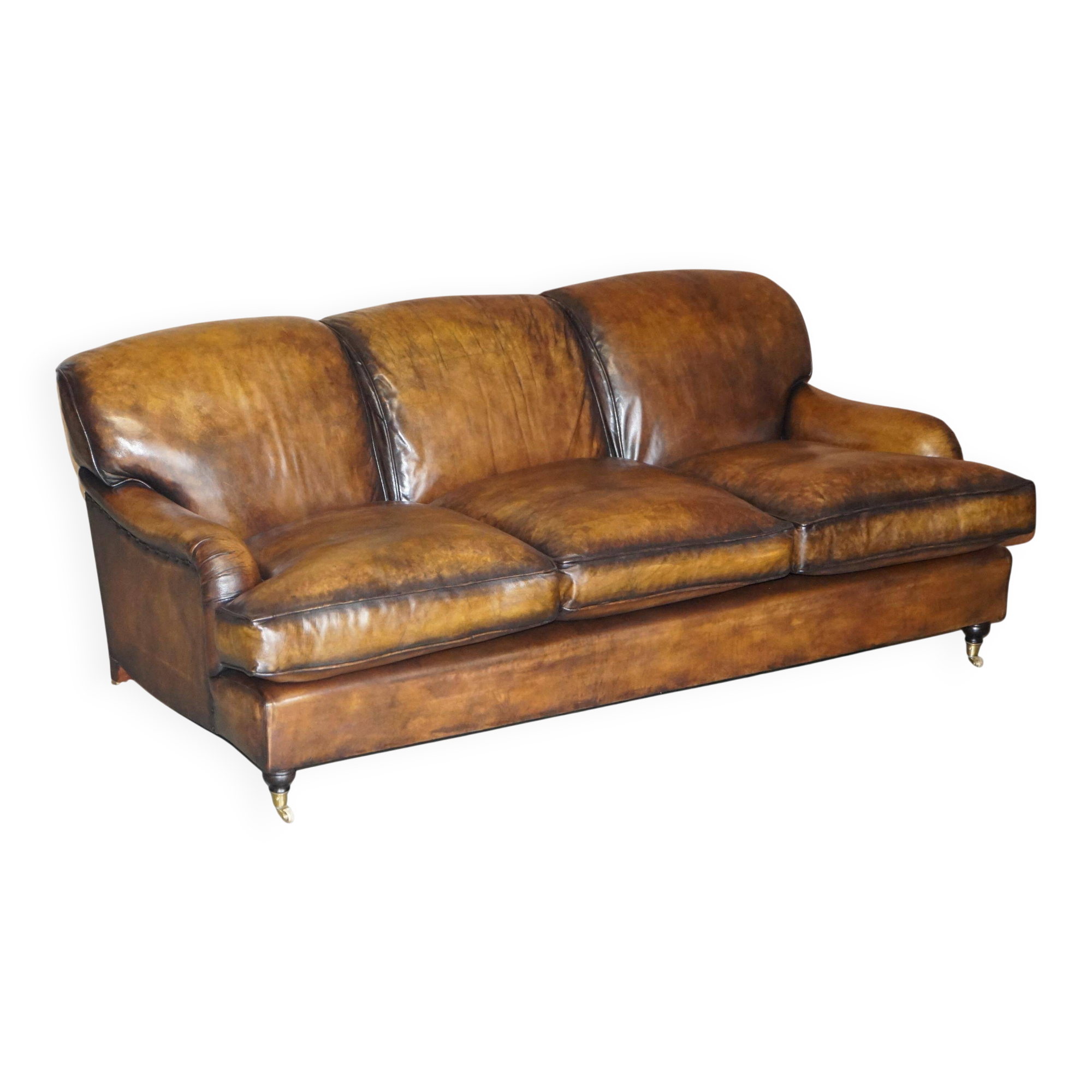 Howard & Son leather canapé, restored vintage, 3-seater