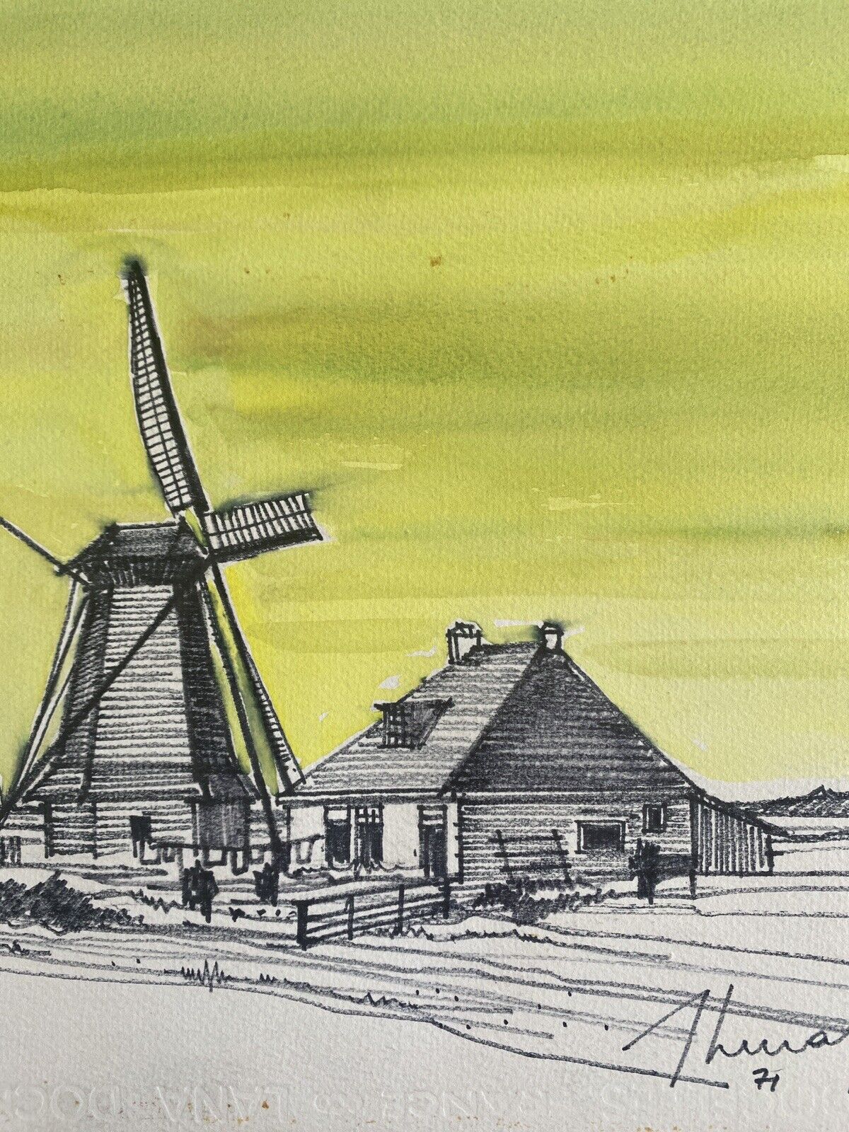 Painting "mill in harlingen" (netherlands) jean-francois devaliere (1926-2021)