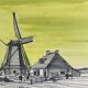 Painting "mill in harlingen" (netherlands) jean-francois devaliere (1926-2021)