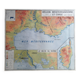 Vintage school map of France, Mediterranean, Corsica, Massif Central