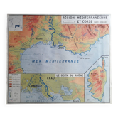Vintage school map of France, Mediterranean, Corsica, Massif Central