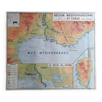 Carte scolaire vintage mdi France Méditerranée Corse Massif Central