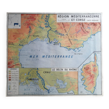 Carte scolaire vintage mdi France Méditerranée Corse Massif Central