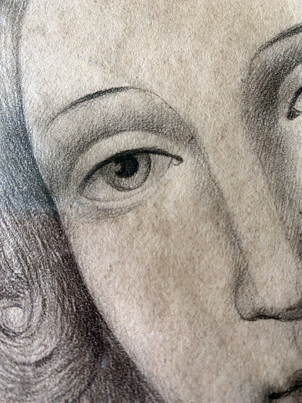 Painting drawing "Portrait of woman" nineteenth century lead mine signed Mauder