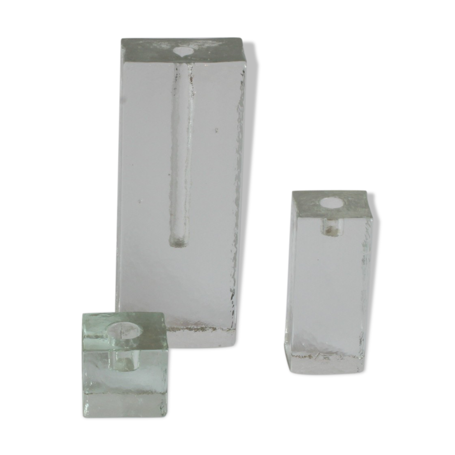 Glass block candlesticks and solifleur vase by Walther glass, Germany 1960s.
