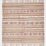 Grand Kilim Vintage en Couleurs Soft, Pièce Unique au Charme Bohème