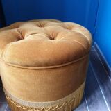 Old golden camel velvet pouf art deco style
