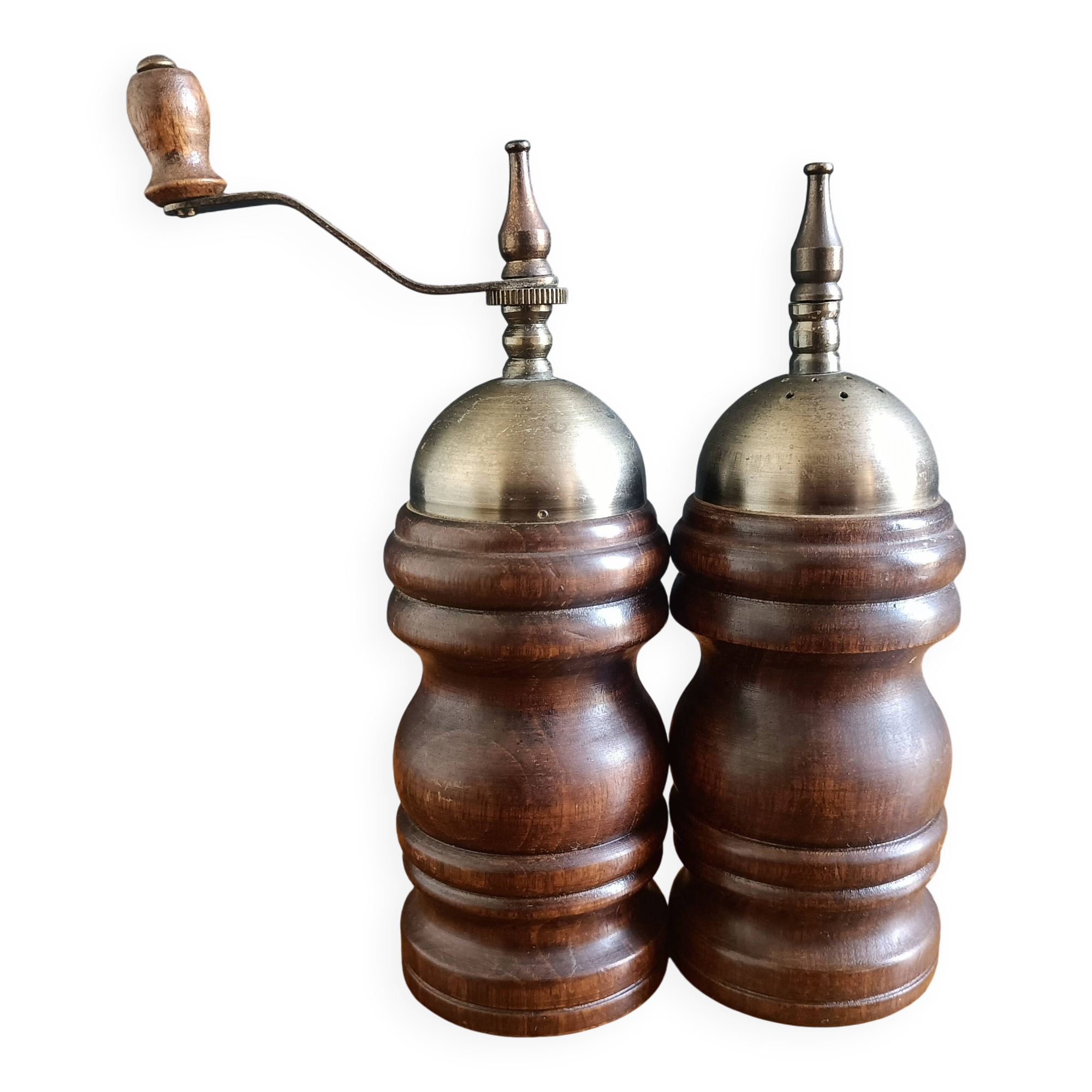 Wooden pepper mill and salt shaker set