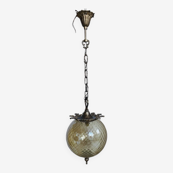 Suspension bronze et verre ambré circa 1900