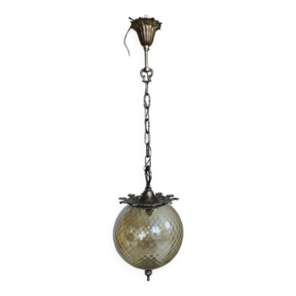 Suspension bronze et verre ambré circa 1900