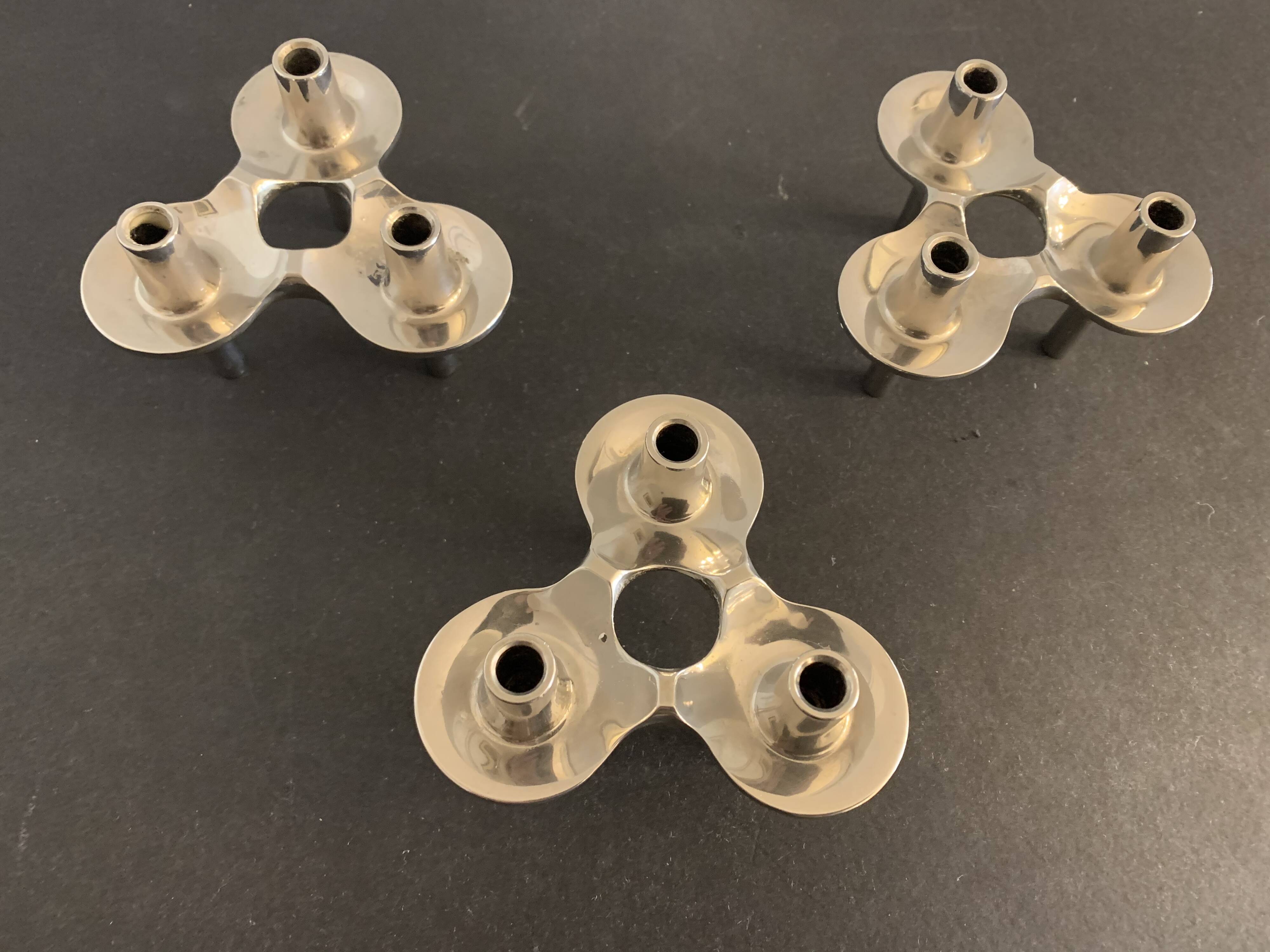 3 metal candlesticks 1970