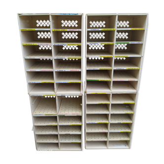 Set of 4 old postal sorting shelves