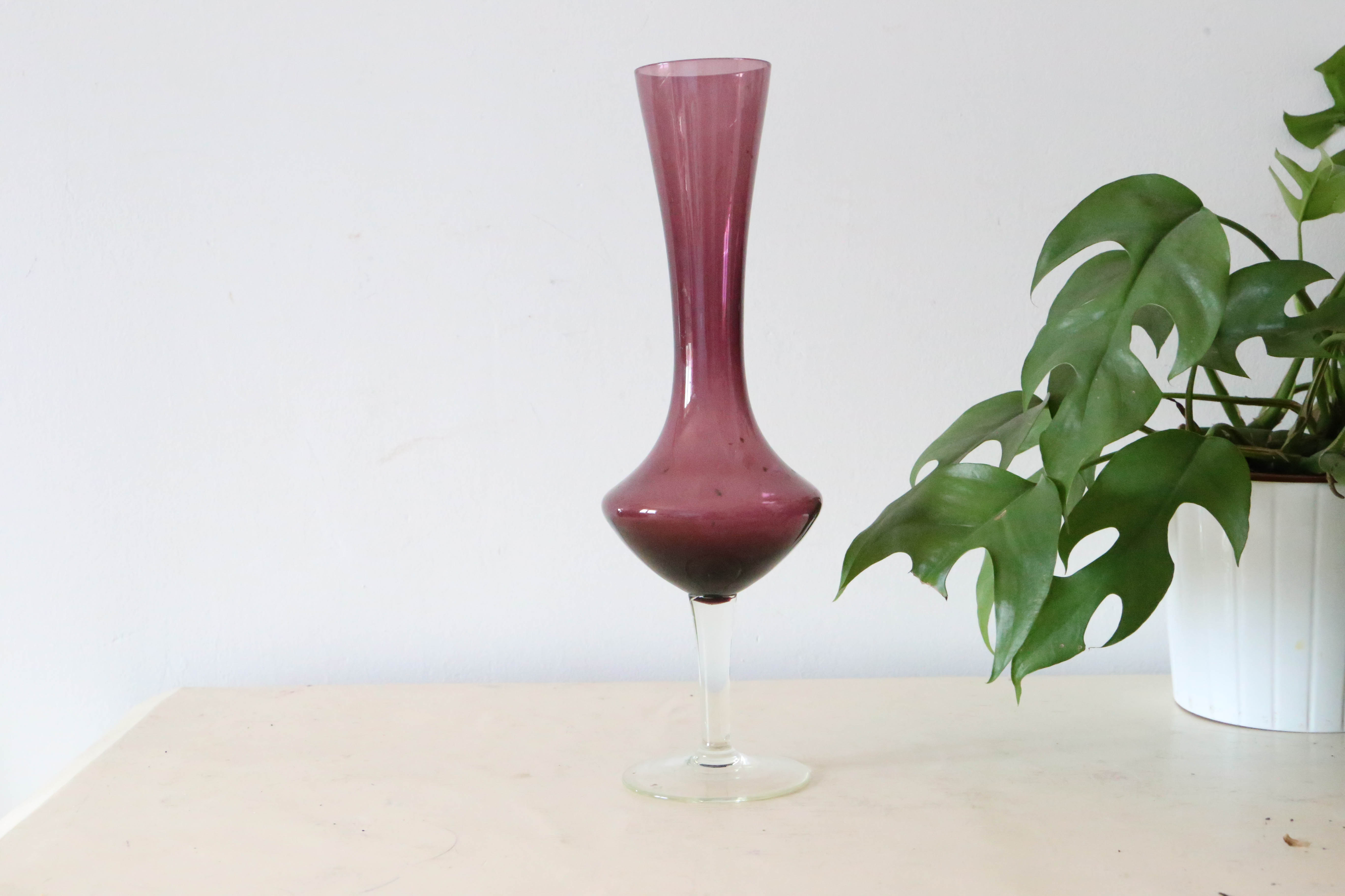 Vase in purple and transparent opaline, vintage