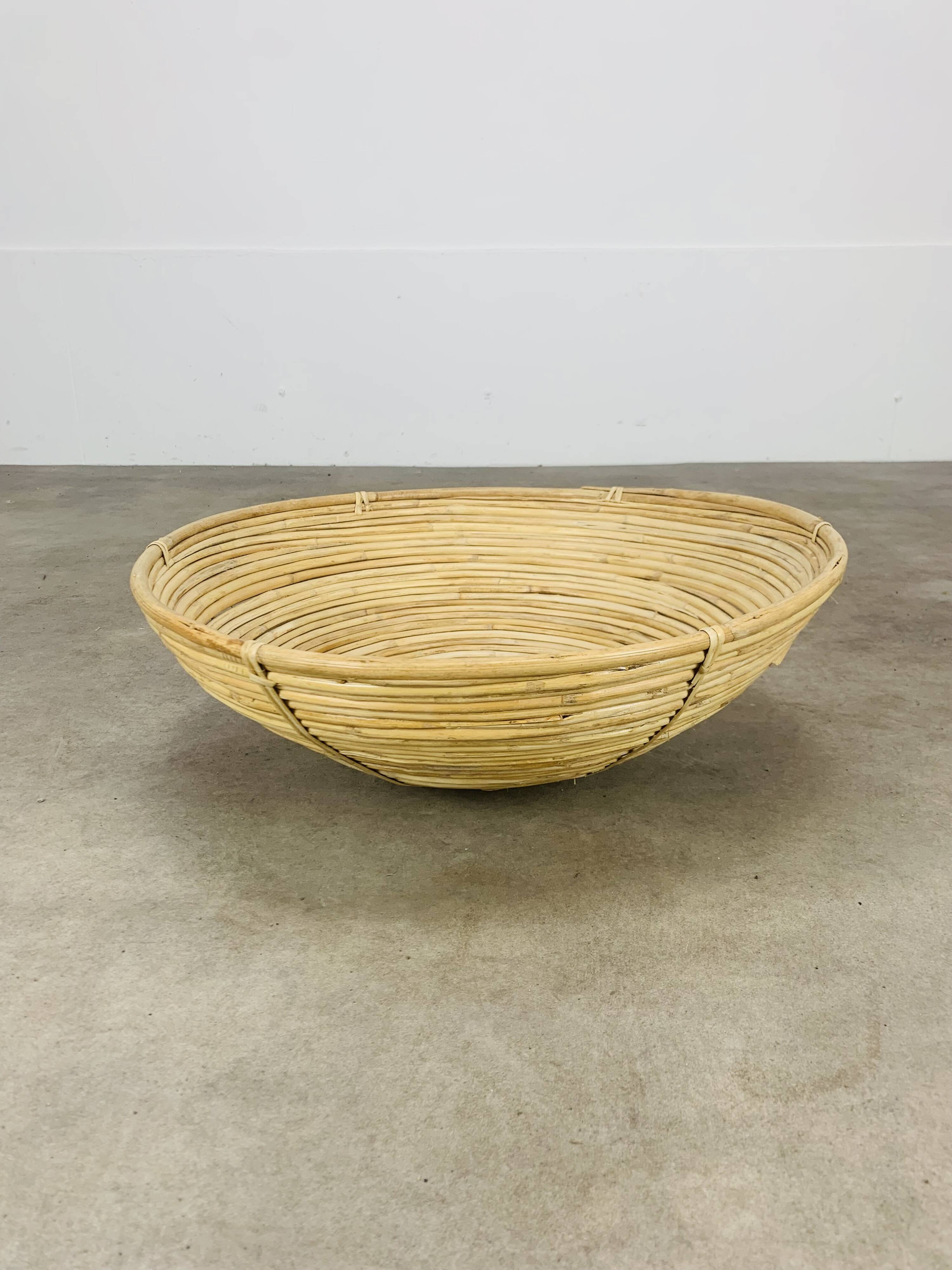 Large wicker bowl 48 cm, vintage, 60s, rattan
