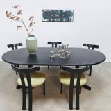 Midcentury 'T-shape' black oak extendable dining set vintage