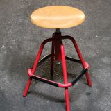 Red stool with industrial vintage screw 80s