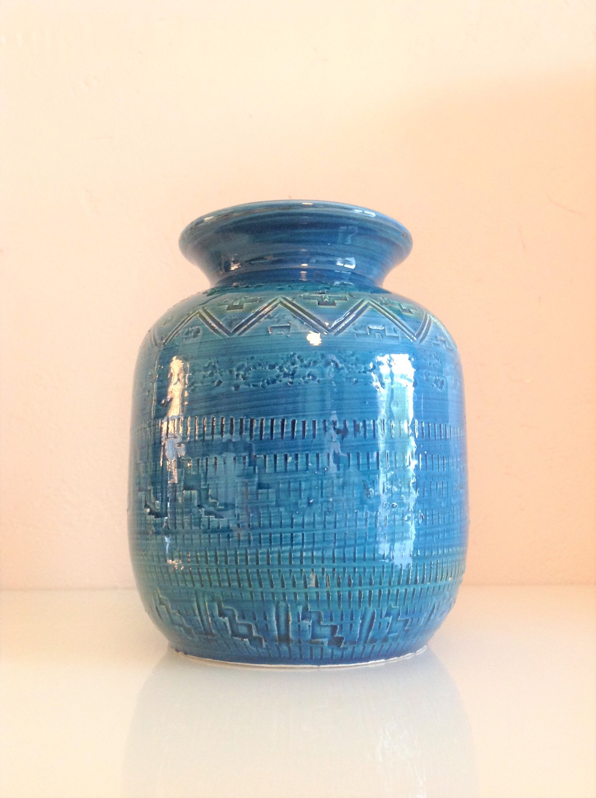 Blue / vintage ceramic ball vase 70s