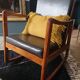 Rocking-chair in teak and skai