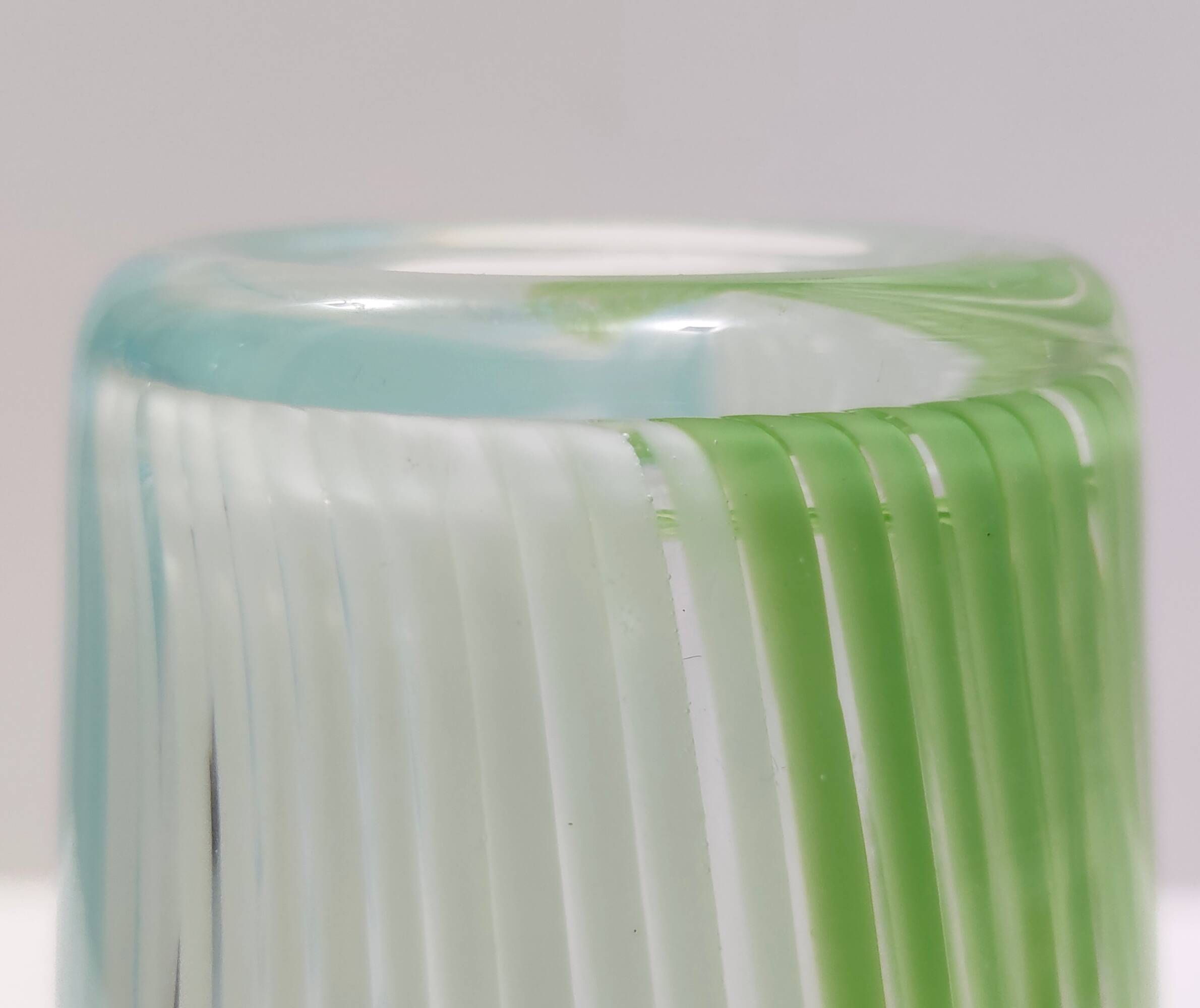 Green, White and Light Blue Murano Glass Vase by Dino Martens