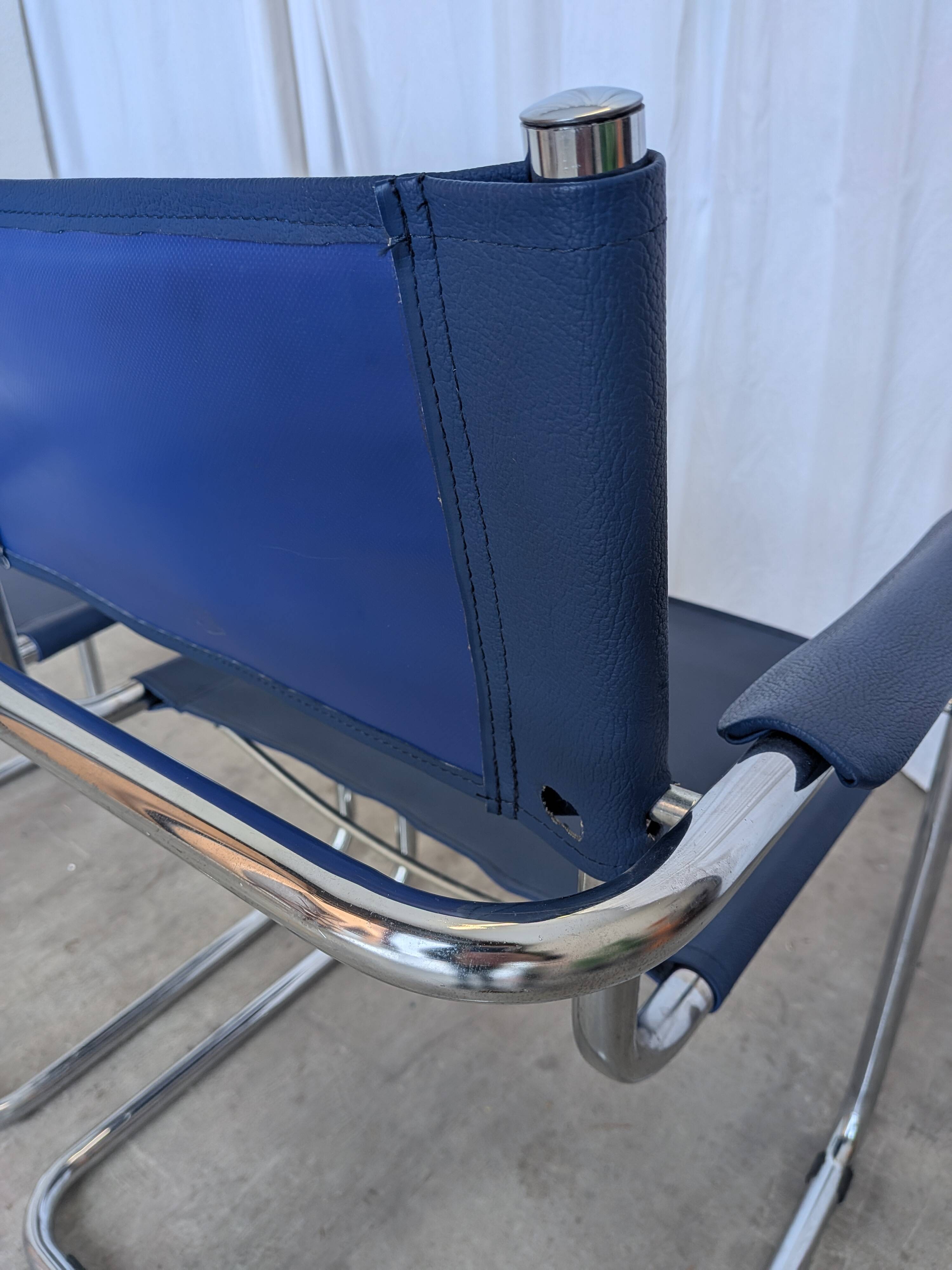 Set of 2 Vintage Mart Stam Style S34 Chair: Blue Leather, Bauhaus Design