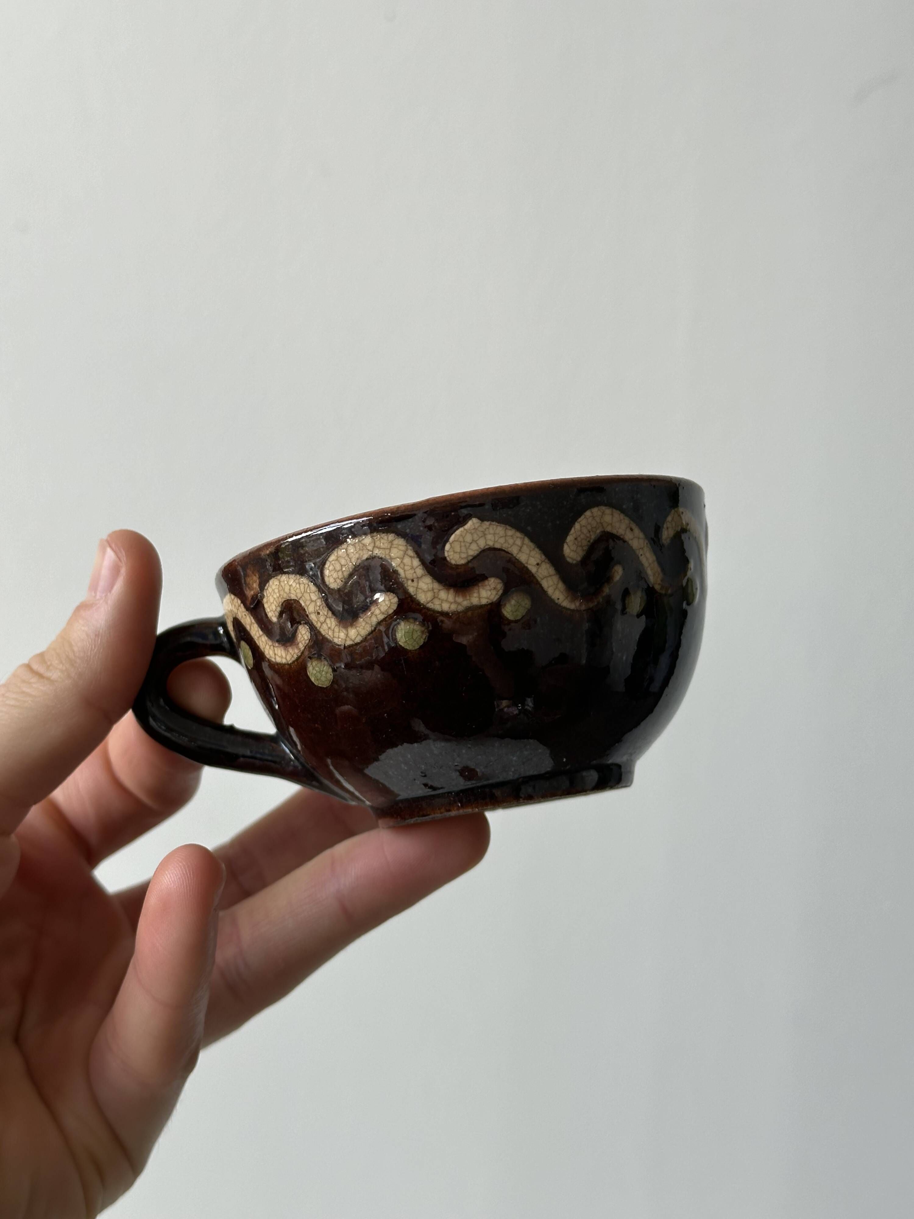 Lot of mismatched Alsatian pottery coffee cups