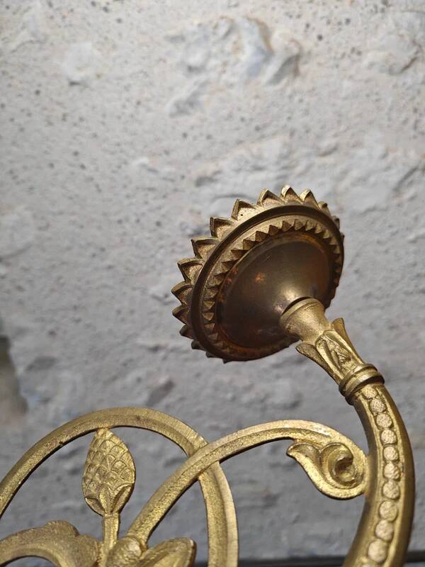 Set of two large antique brass candle wall sconces.