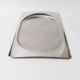 1990s vintage stainless steel platter, rectangular with an oval indentation, minimalist modern design.