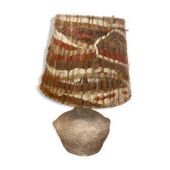 Signed stoneware lamp and vintage 1960s wool lampshade