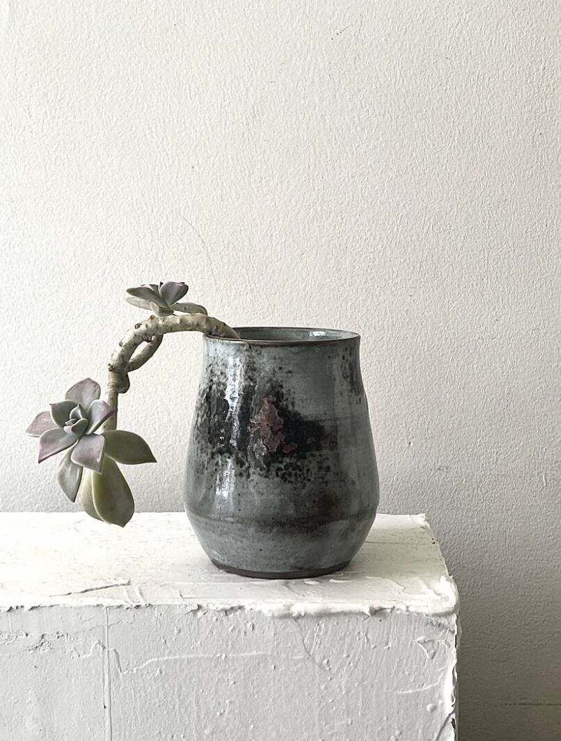 Ceramic carafe, glazed and signed, Chantal & Thierry 1970.