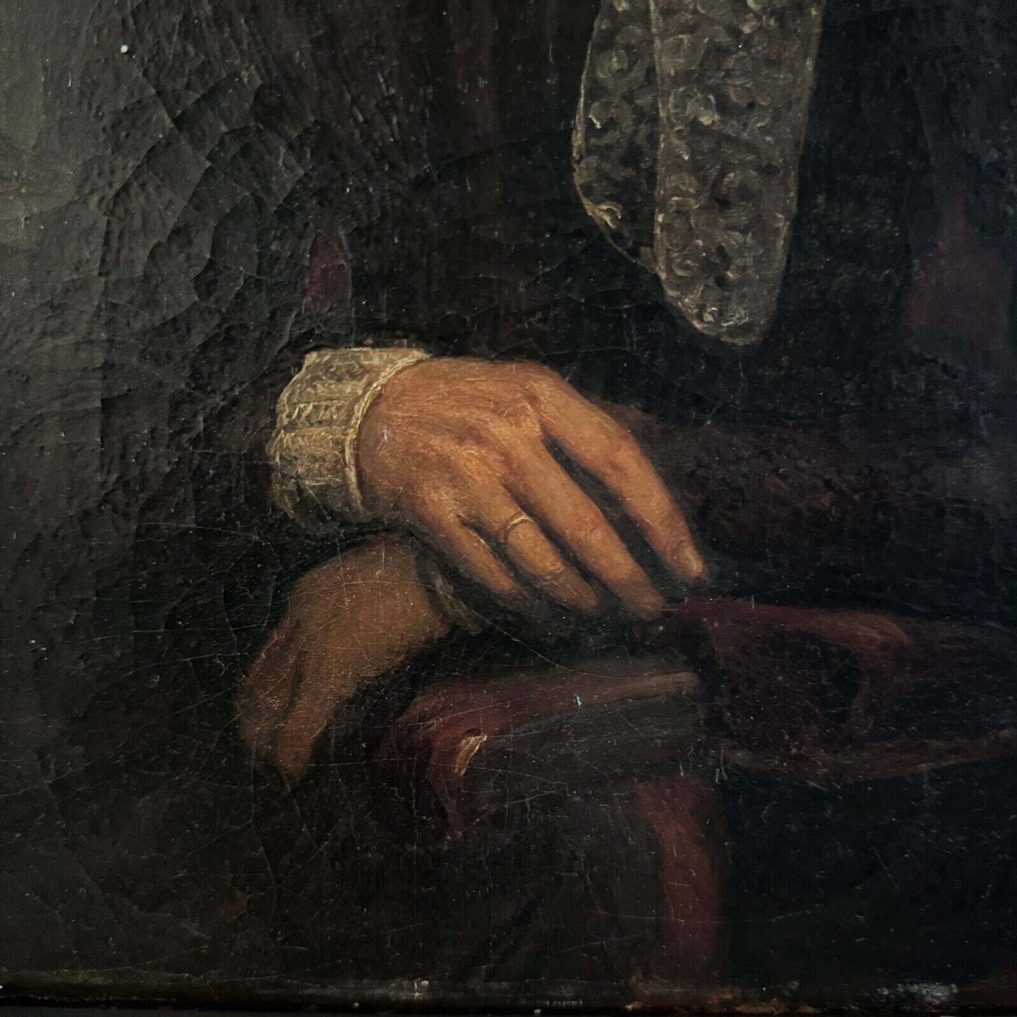 Late 19th century portrait representing a woman with a headdress and lace