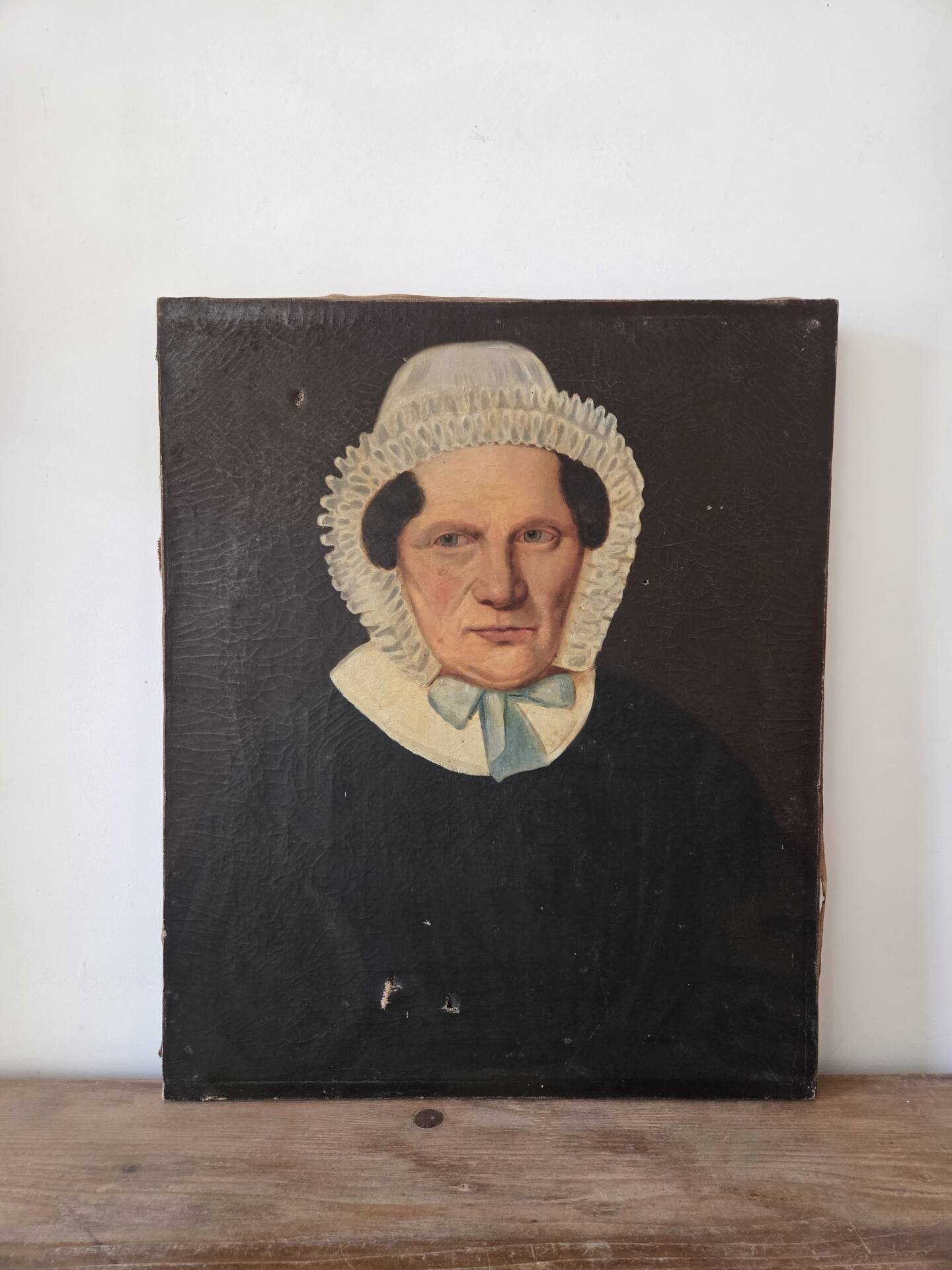 Portrait ancien, peinture a l’huile XIXe