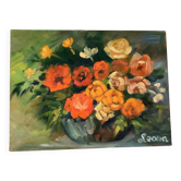 Painting bouquet of flowers oil on canvas signed