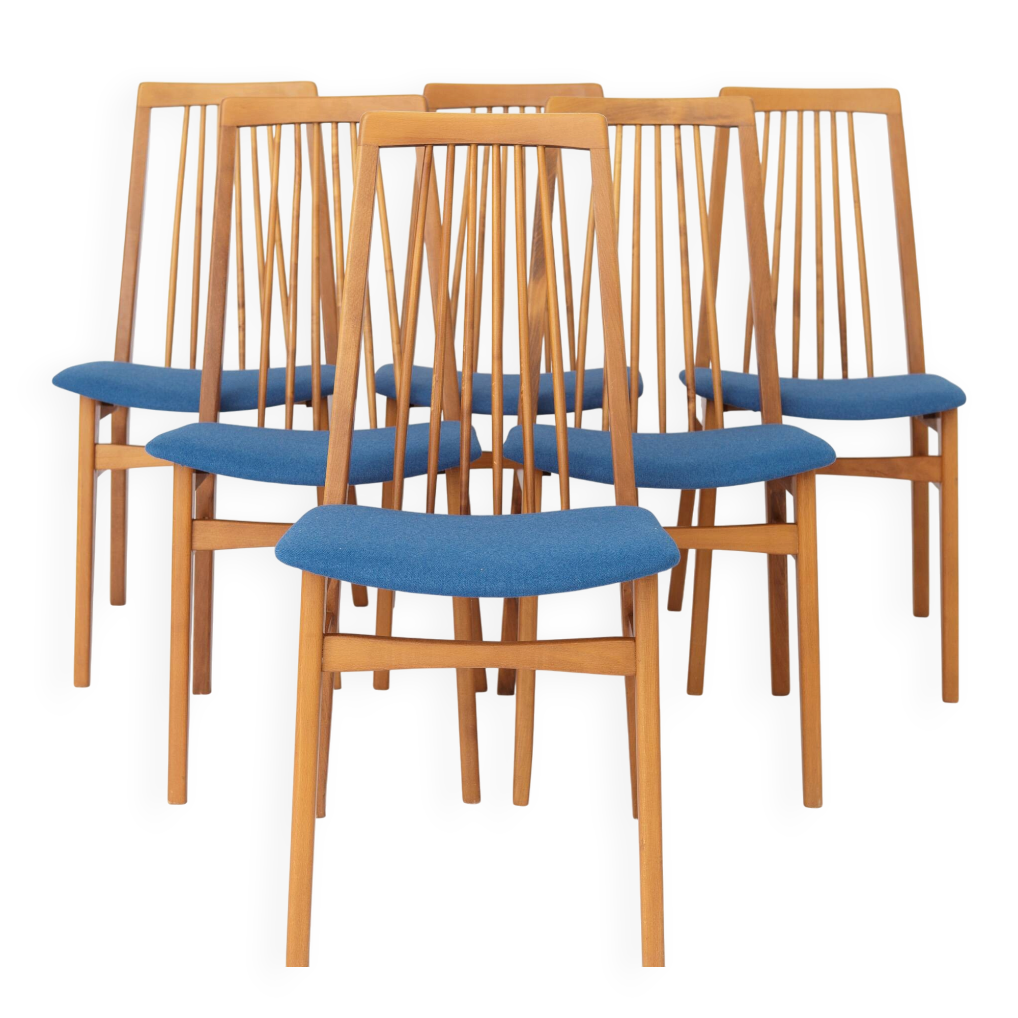 Set of 6 German Dining Chairs, 1960s | Solid Beech Mid-Century Chairs |