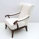 Fauteuil Paolo Buffa style moderne du milieu du siècle, en noyer italien et revêtement bouclé