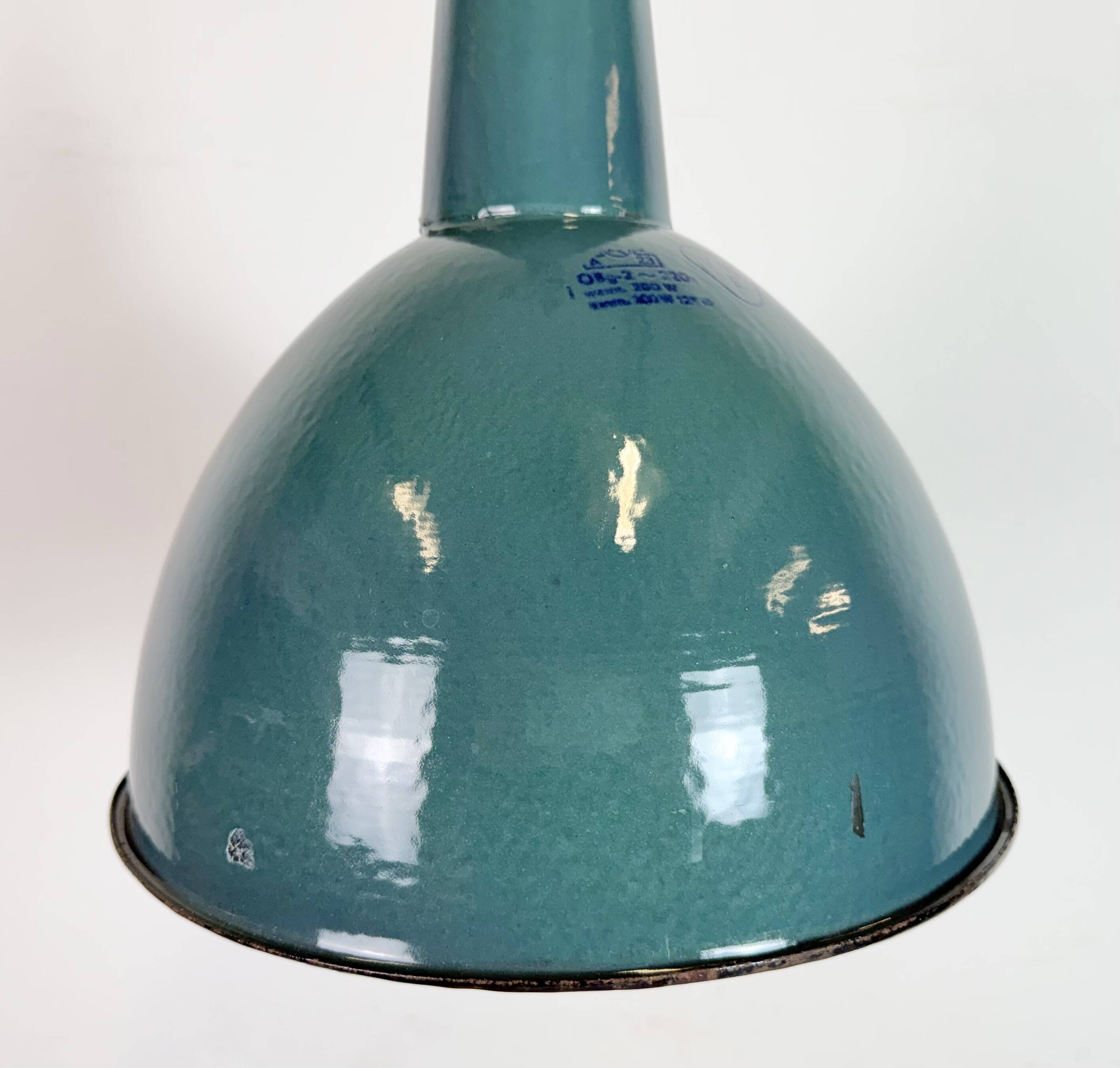 Industrial Petrol Enamel Factory Pendant Lamp, 1960s