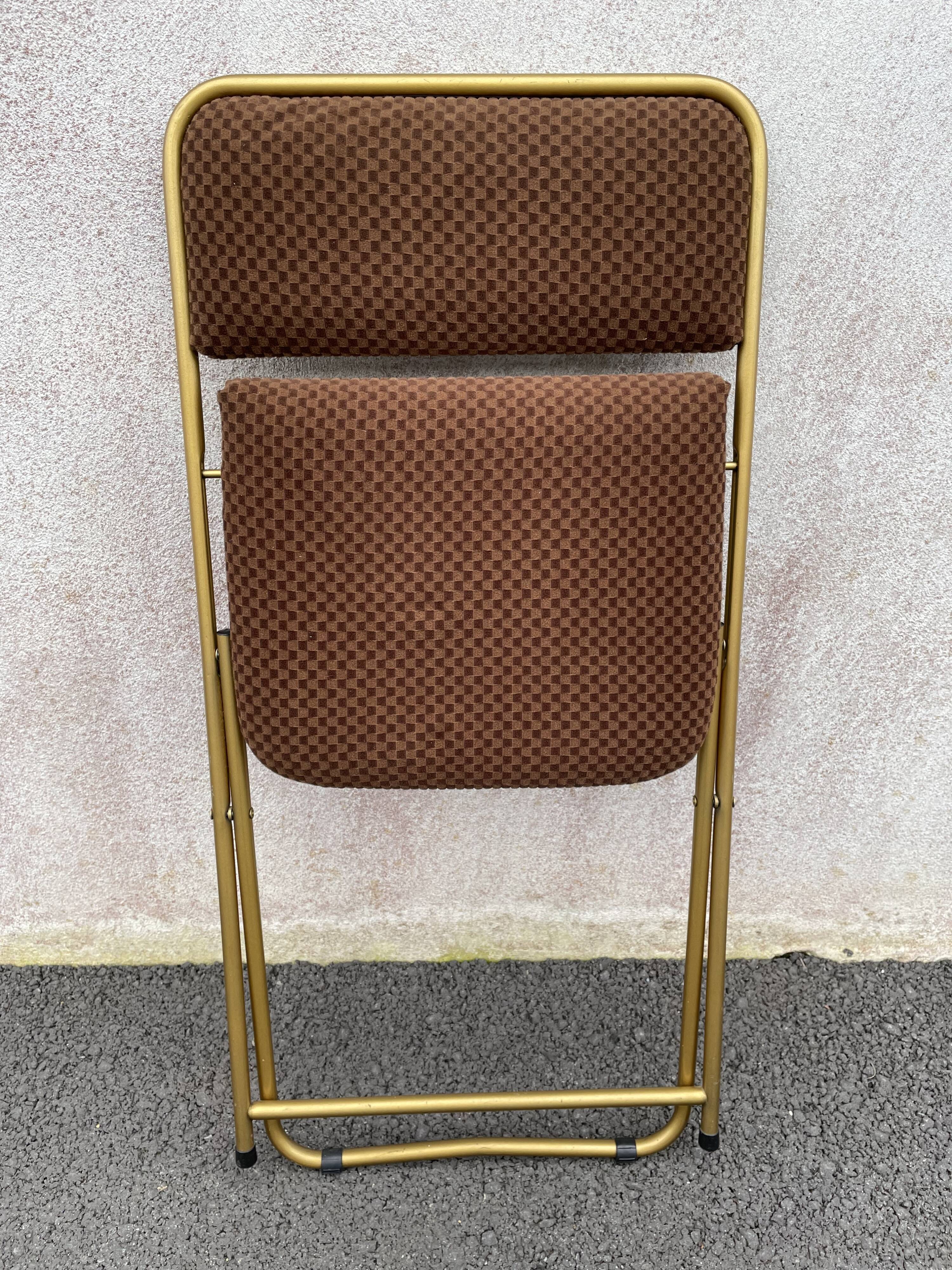 Chaise pliante dorée lafuma velours damier  60/70’s