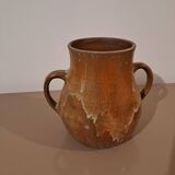 Vintage glazed stoneware jug - rustic two-handled craft