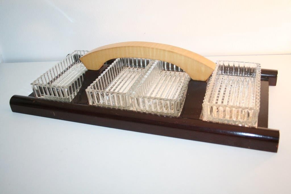 Plteau wood and mirror with 4 compartments glass Deco