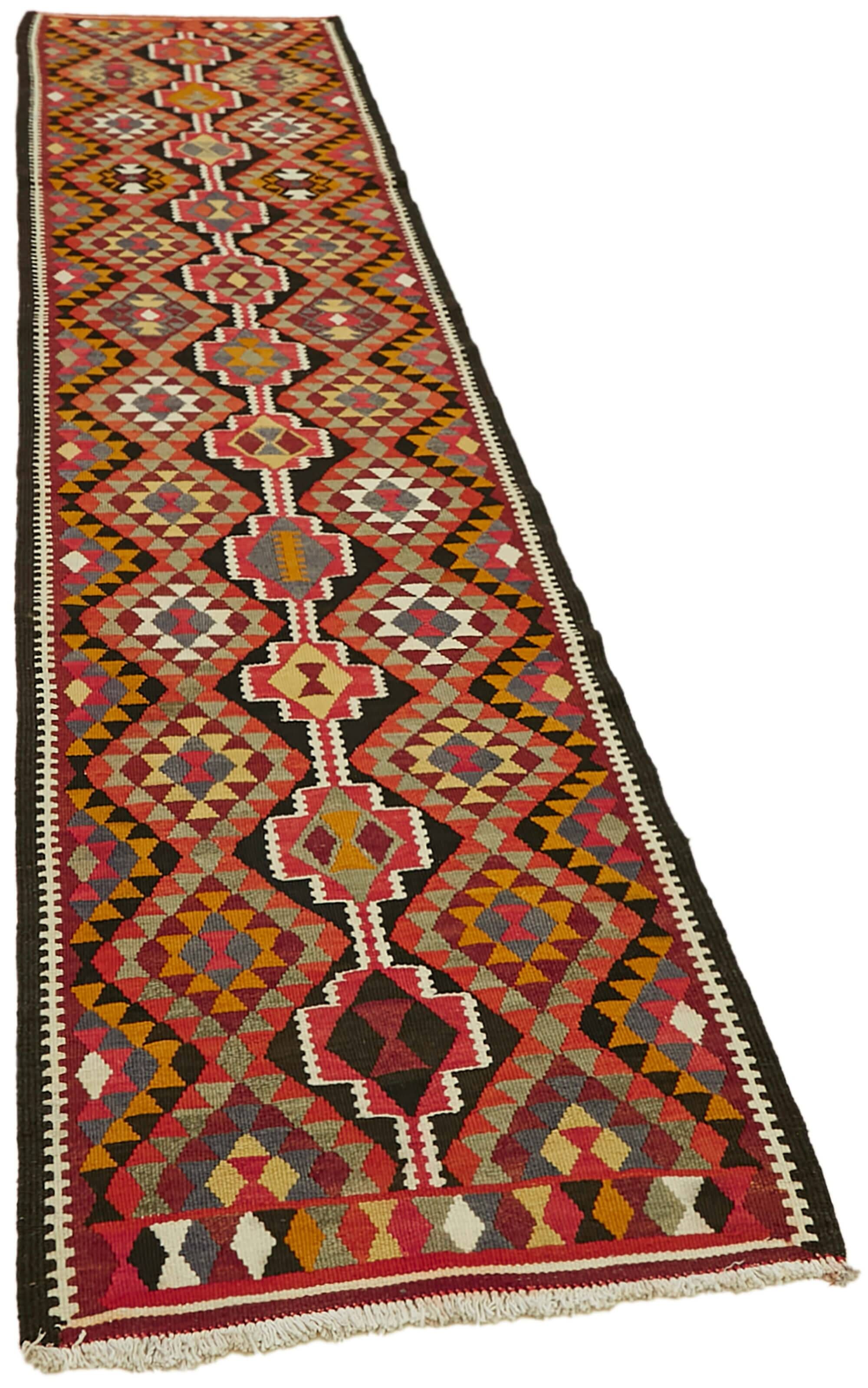 Turkish Handwoven Vintage Herki Kilim 83 cm x 363 cm