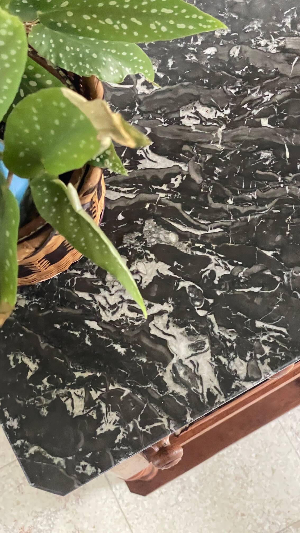 Antique bedside table in wood and marble