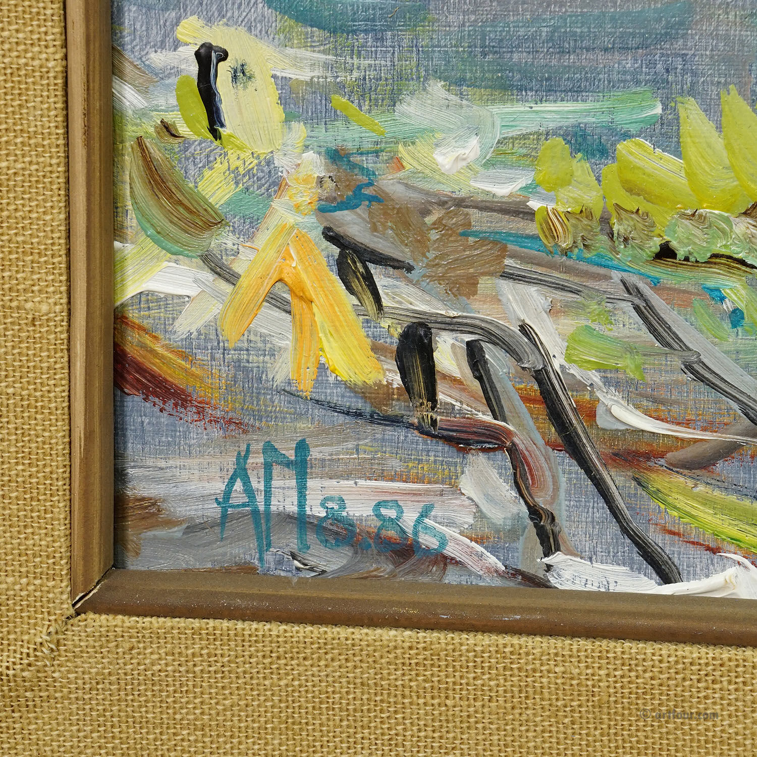 Oil painting by Alexander Michael of a coastal landscape in Moreira, Spain 1986.