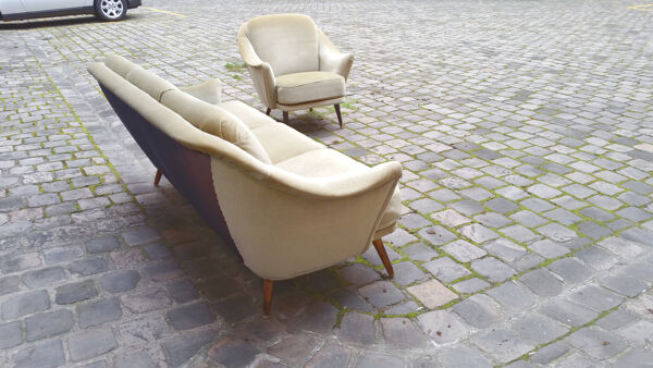 Set canapé / 1 fauteuil année 50 60 dans son jus