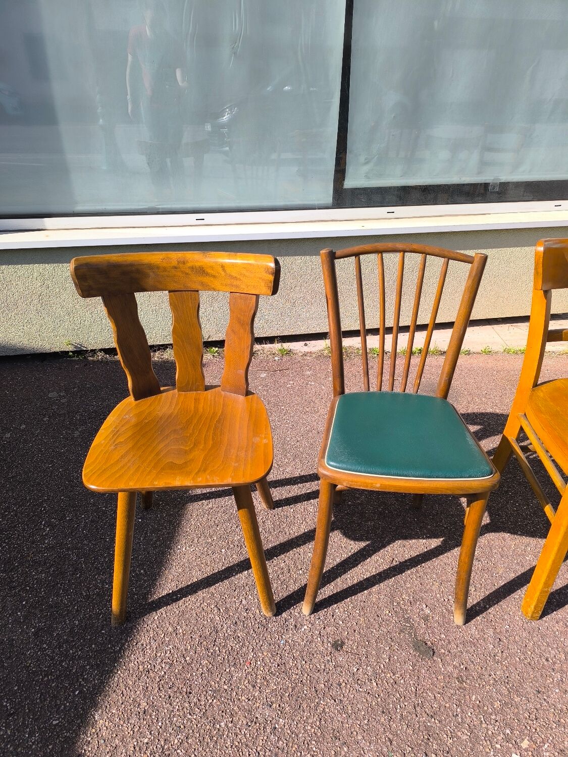 Set of 6 mismatched vintage wooden bistro chairs
