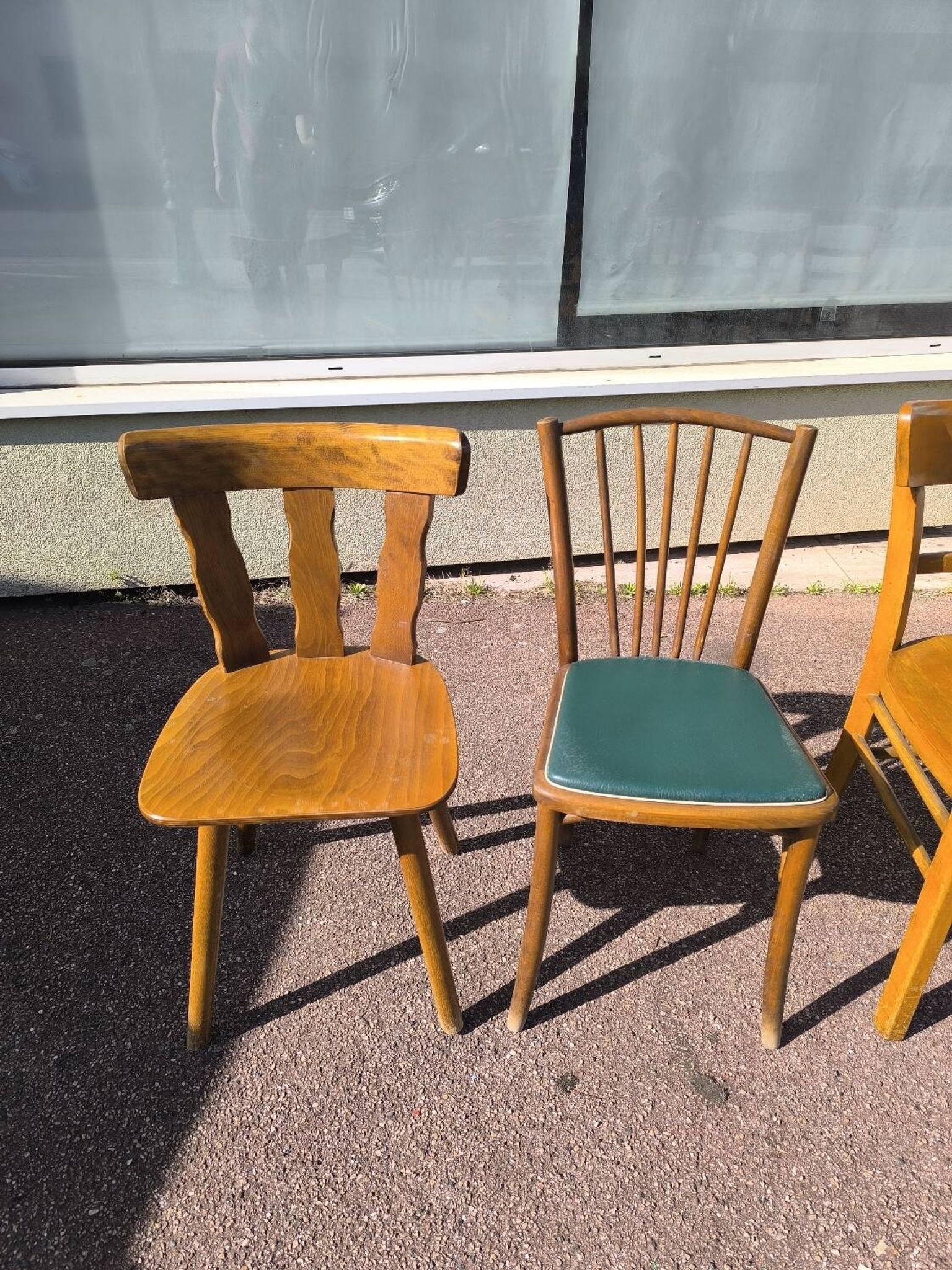 Set of 6 mismatched vintage wooden bistro chairs