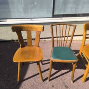 Set of 6 mismatched vintage wooden bistro chairs