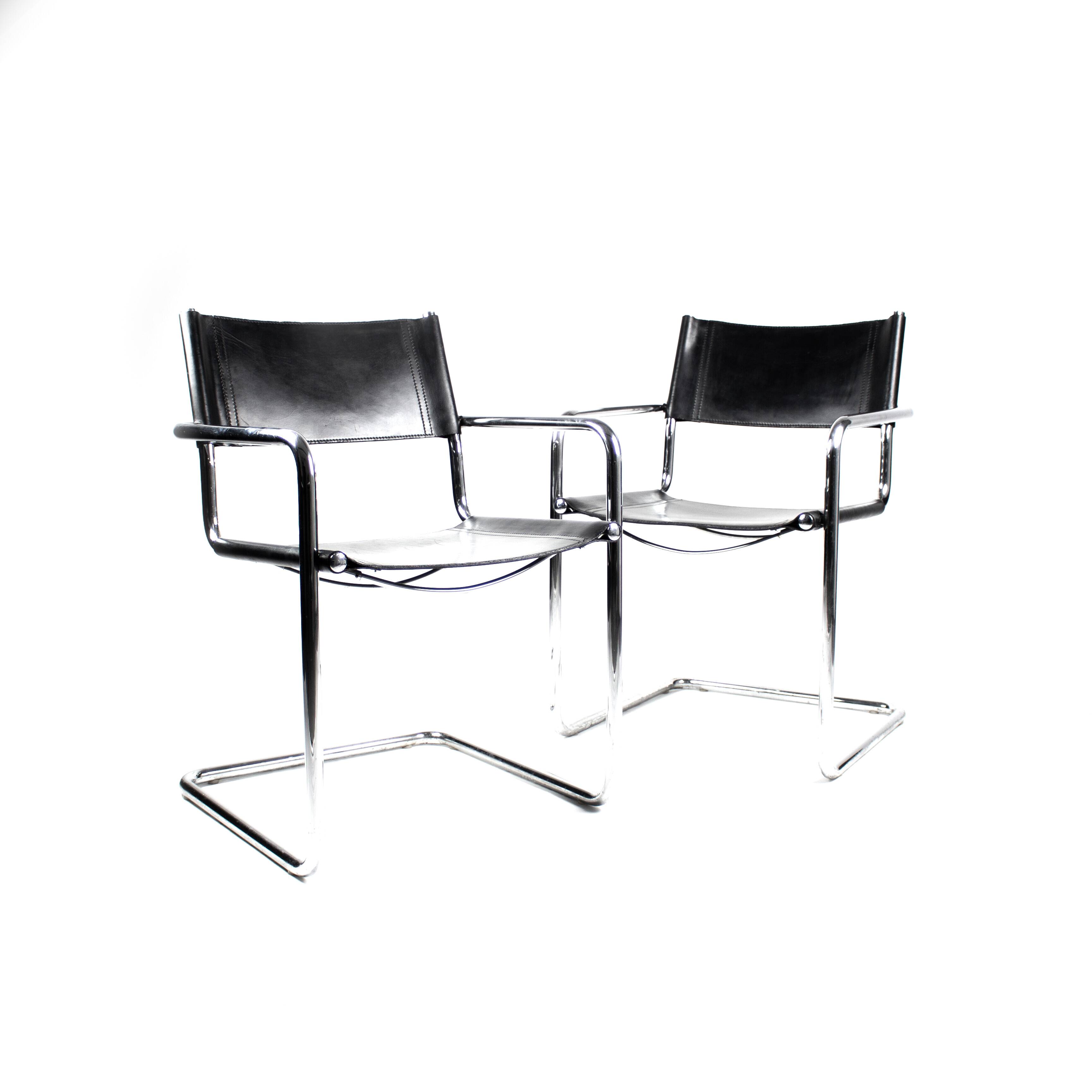 Pair of Matteo Grassi MG5 chairs in black leather and chrome
