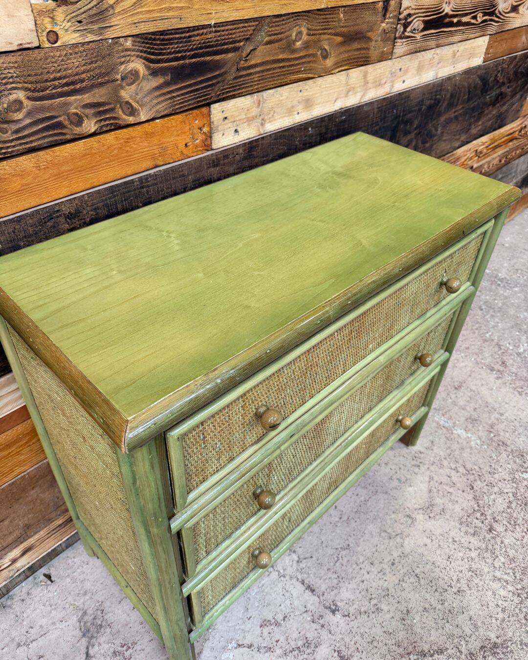 Small green caned chest of drawers - 1980s