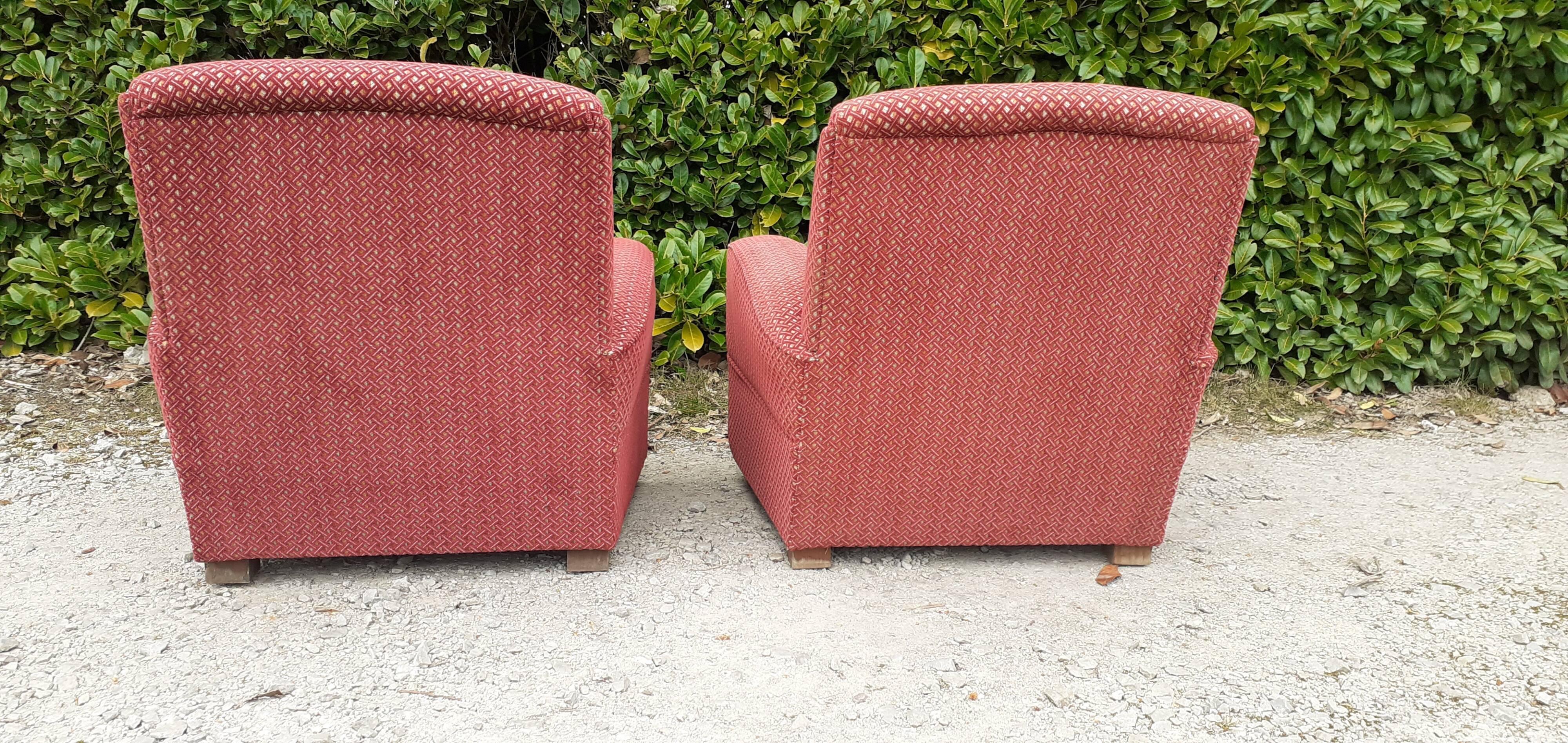 Pairs of art deco club armchairs in red fabrics year 30