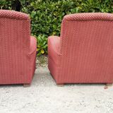 Pairs of art deco club armchairs in red fabrics year 30