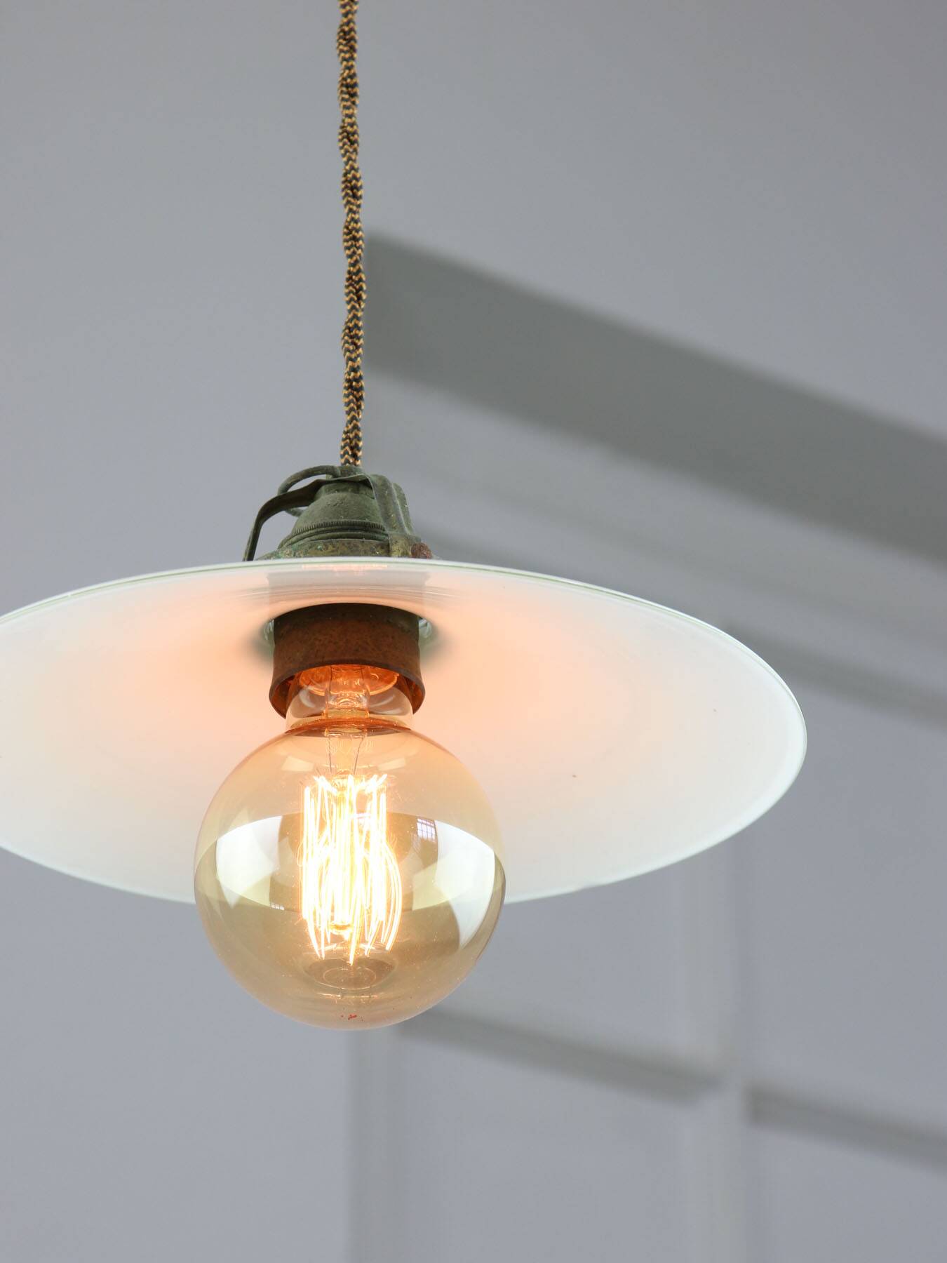 Mid-Century Italian Ceramic and Brass Pendant Lamp